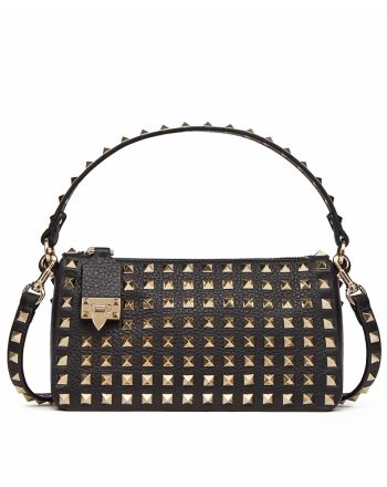 Valentino Small Rockstud Grainy Calfskin Crossbody Bag With All-Over Studs Black