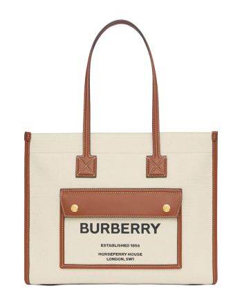 Burberry Two-tone Canvas And Leather Small Freya Tote