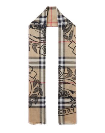 Burberry Women's Montage Printed Silk And Wool-Blend Lightweight Scarf Apricot